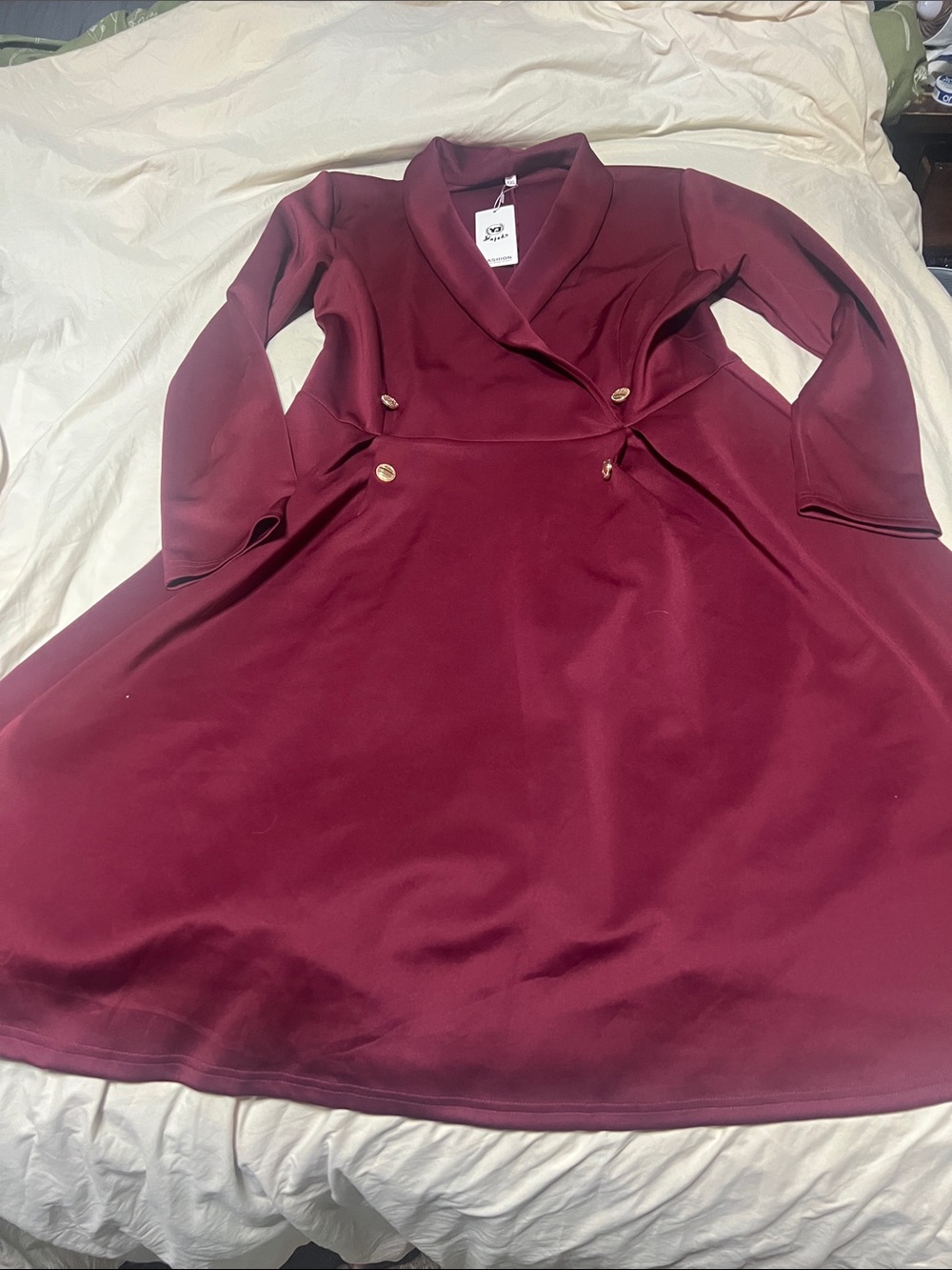 Yajedo Women's Burgundy Long Sleeve Fit-and-Flare Dress